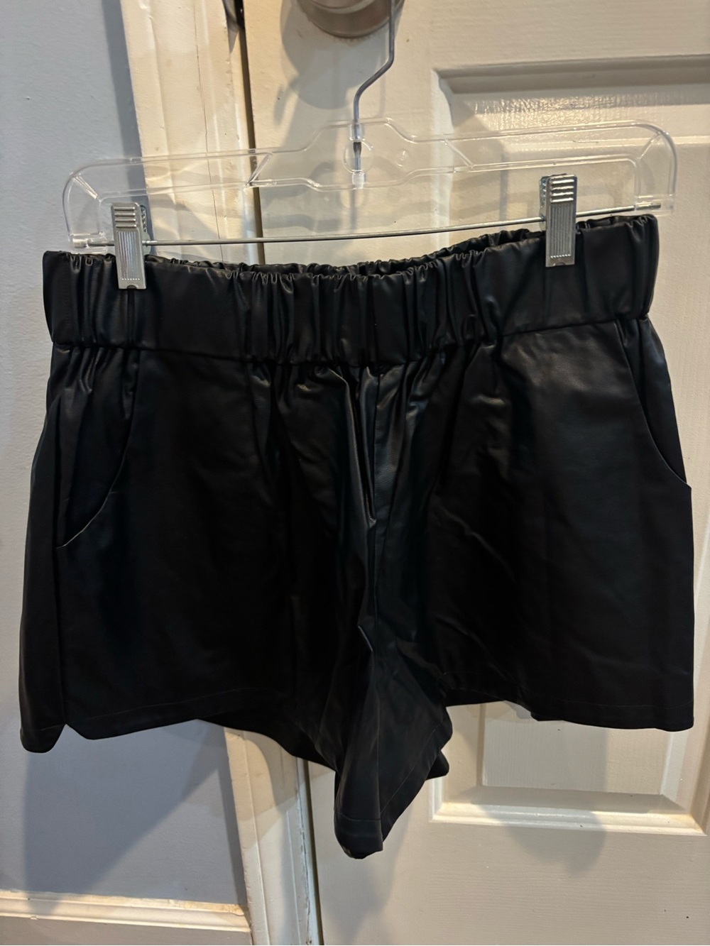 Crosby by Mollie Burch Black Faux Leather Elastic Waist Women's Shorts